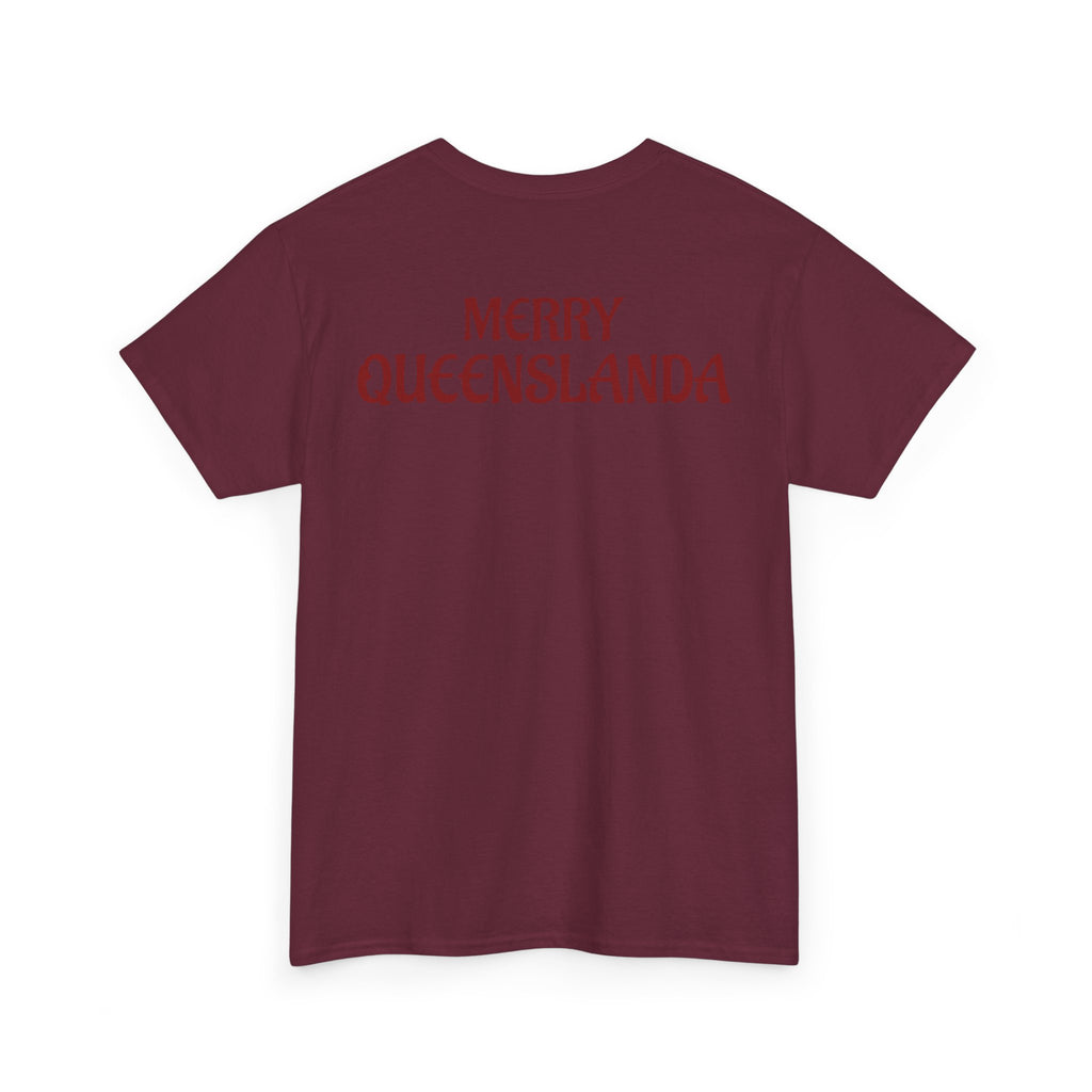 Muscular Santa Beer T‑Shirt — "Merry Queenslanda" Christmas Tee
