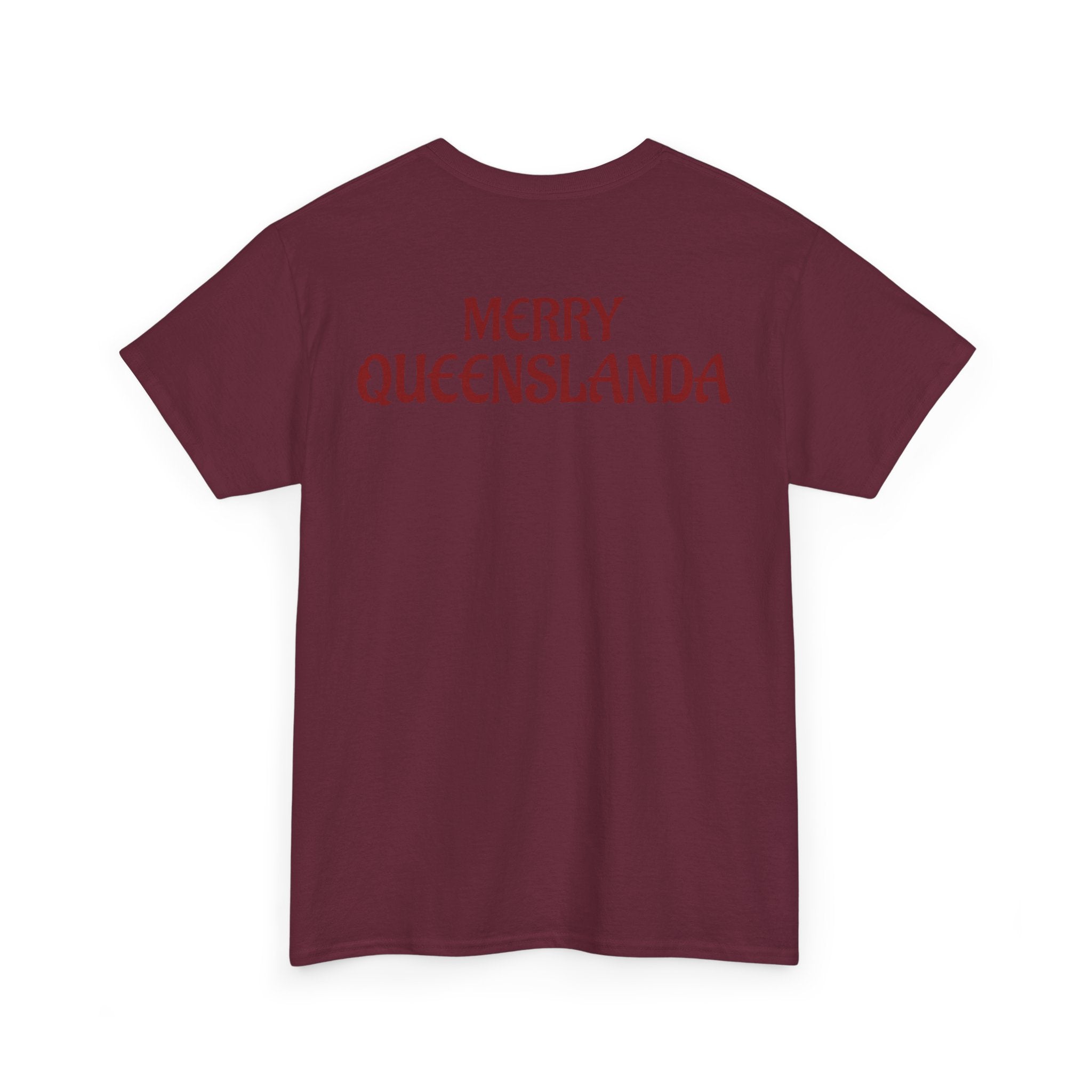 Muscular Santa Beer T‑Shirt — "Merry Queenslanda" Christmas Tee
