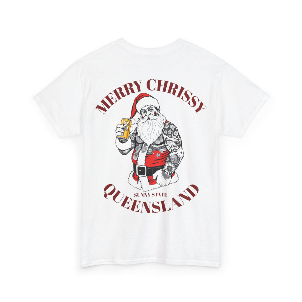 Merry Chrissy Queensland Tee – Coastal Santa Beer Christmas T‑Shirt