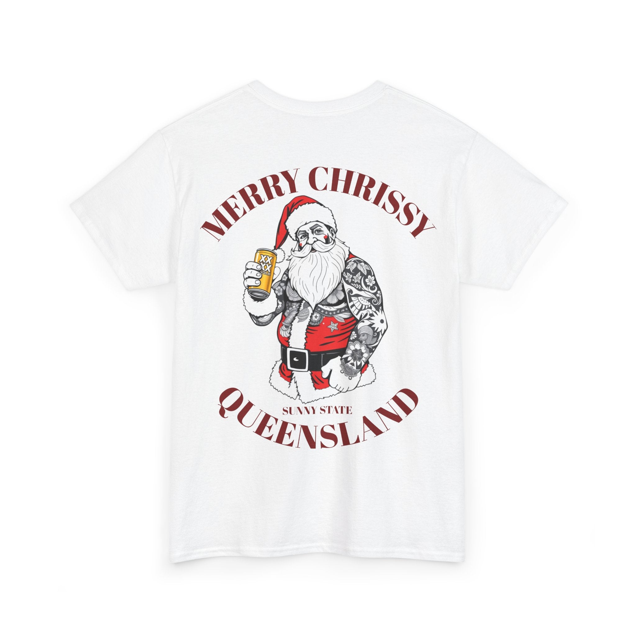 Merry Chrissy Queensland Tee – Coastal Santa Beer Christmas T‑Shirt