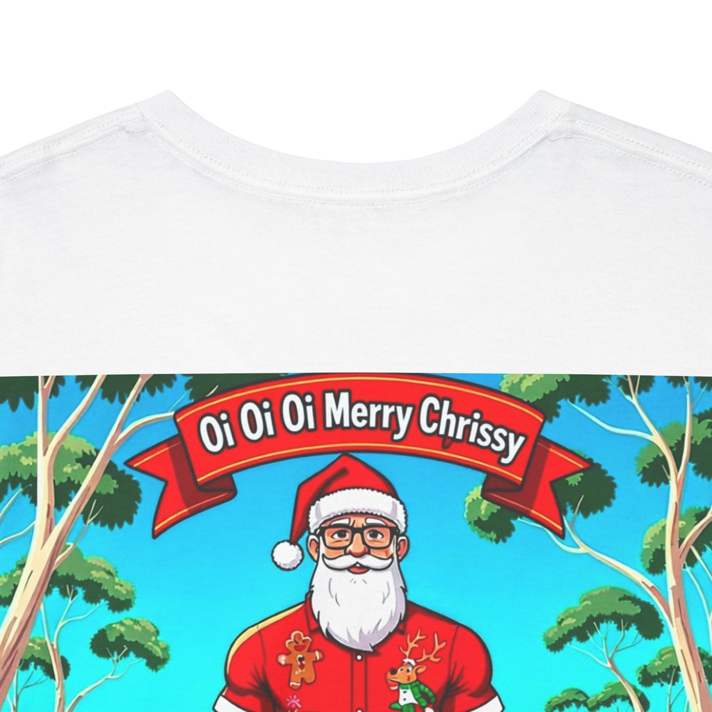 Santa on the Beach T‑Shirt — 'O Oh O Merry Christma' Retro Tropical Christmas Tee