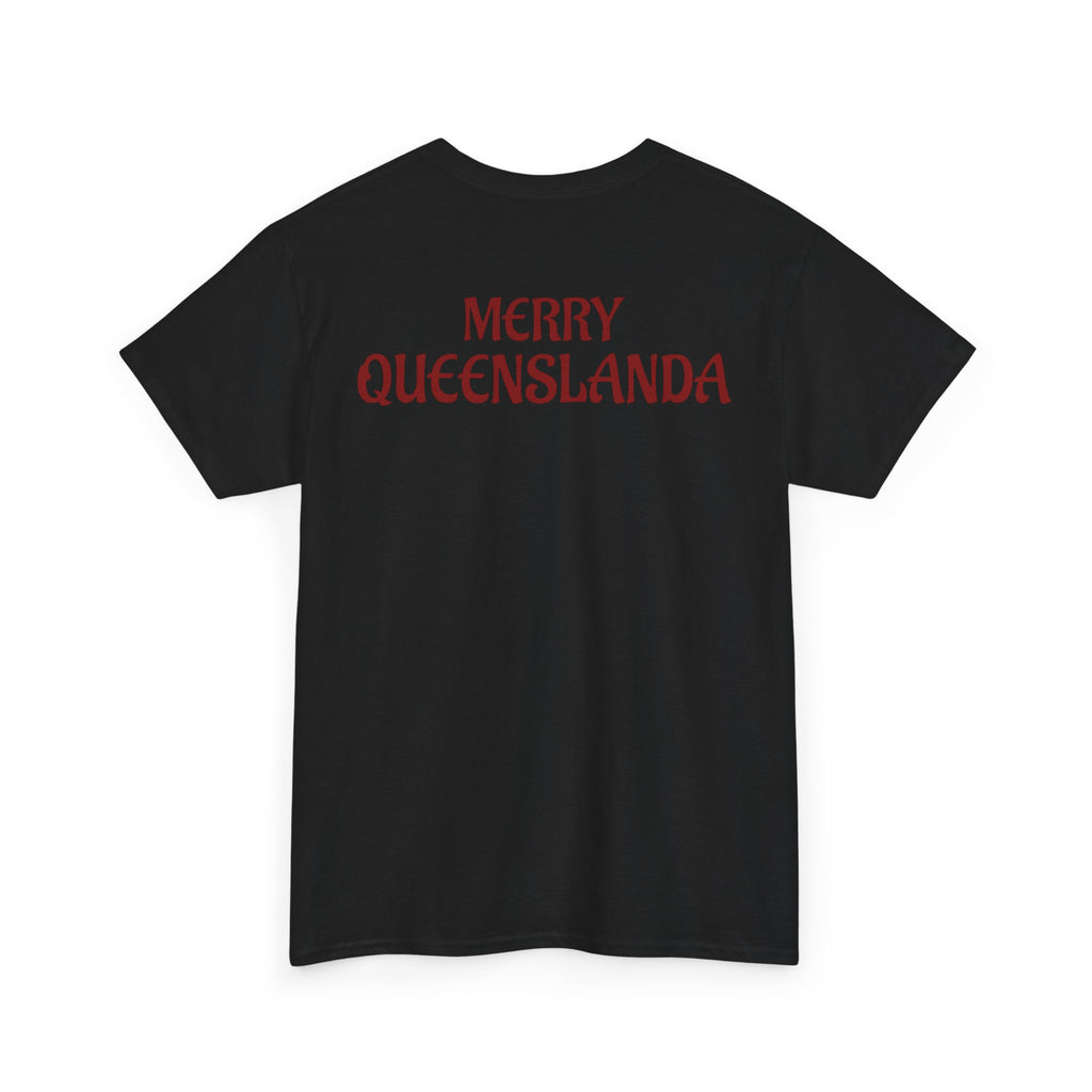 Muscular Santa Beer T‑Shirt — "Merry Queenslanda" Christmas Tee