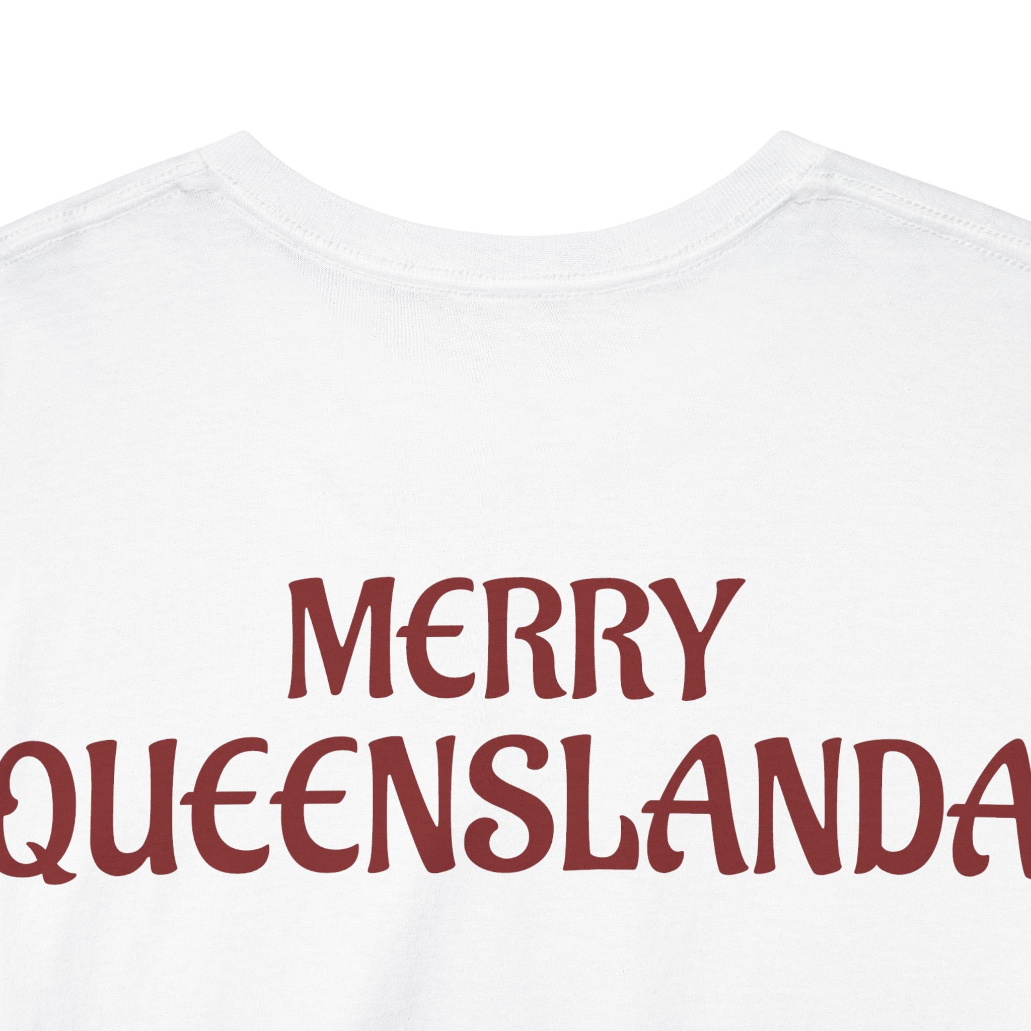 Muscular Santa Beer T‑Shirt — "Merry Queenslanda" Christmas Tee