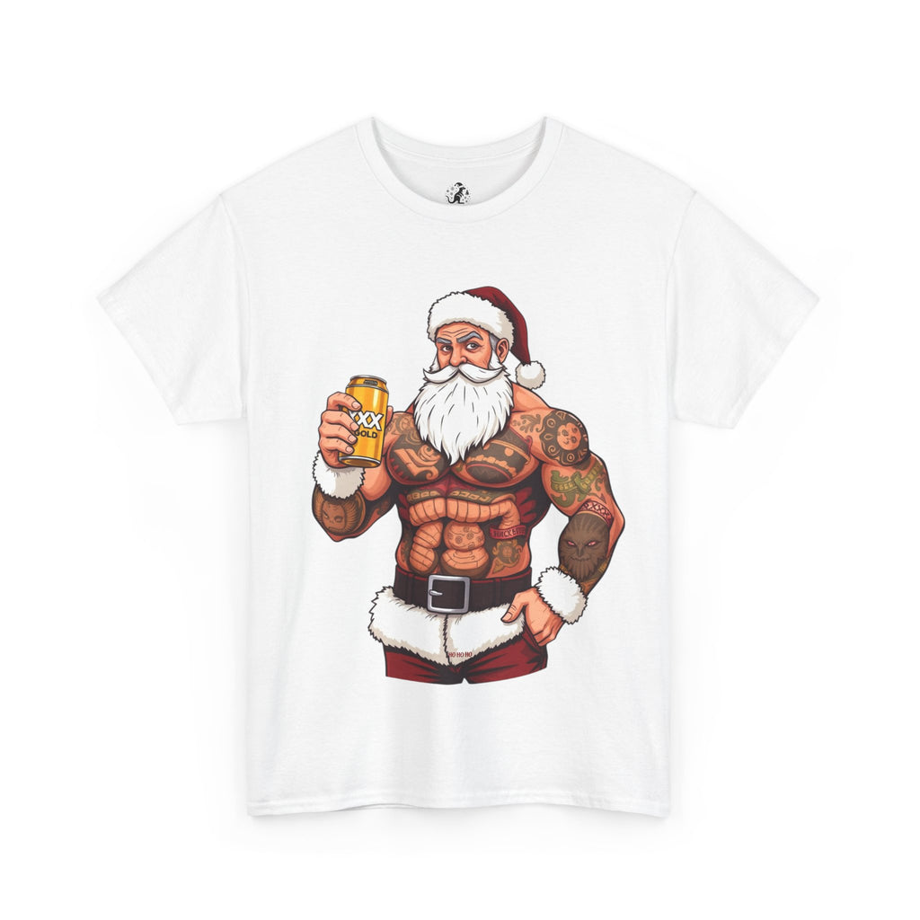 Muscular Santa Beer T‑Shirt — "Merry Queenslanda" Christmas Tee