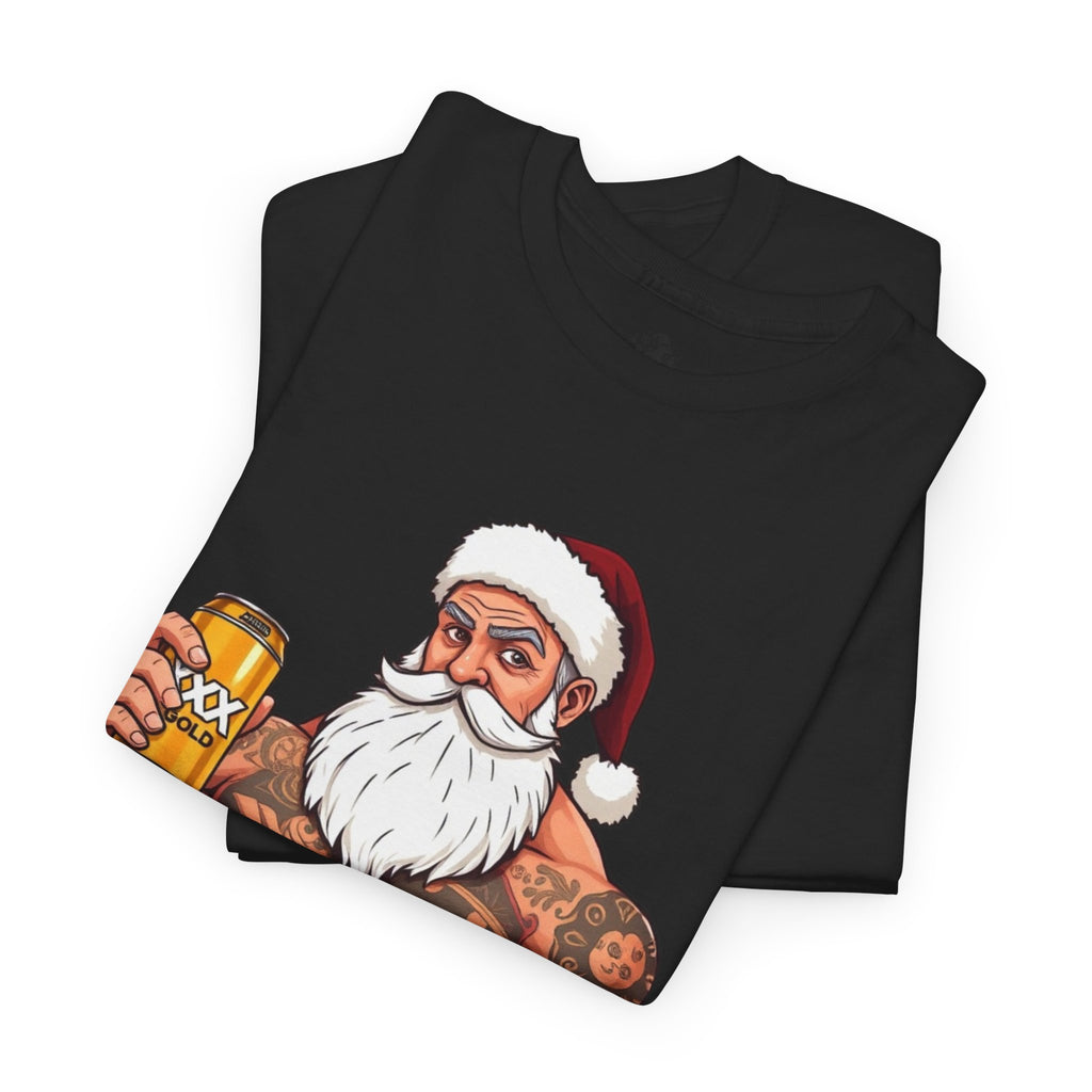 Muscular Santa Beer T‑Shirt — "Merry Queenslanda" Christmas Tee