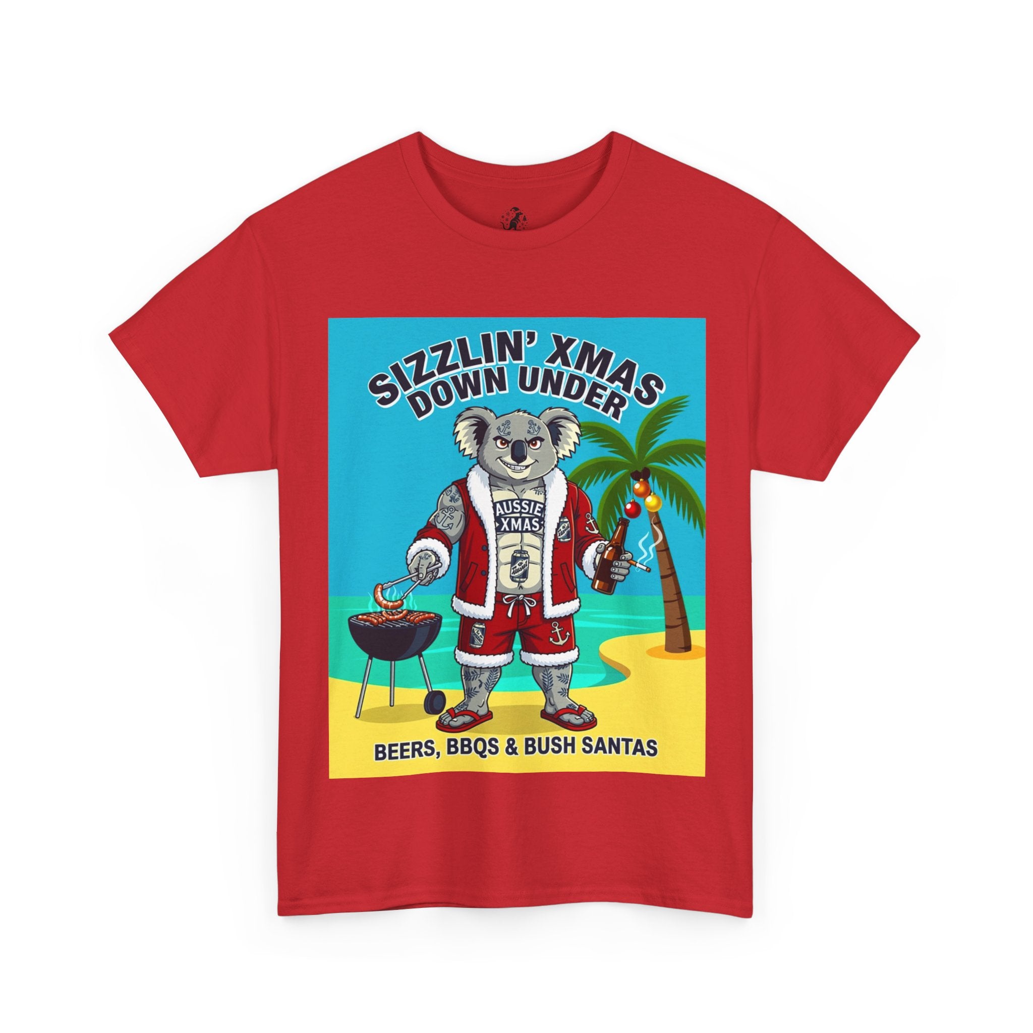 Sizzlin' Xmas Down Under Koala T-Shirt – Beachy Australian Christmas Tee (Beers, BBQs & Bush Santas)