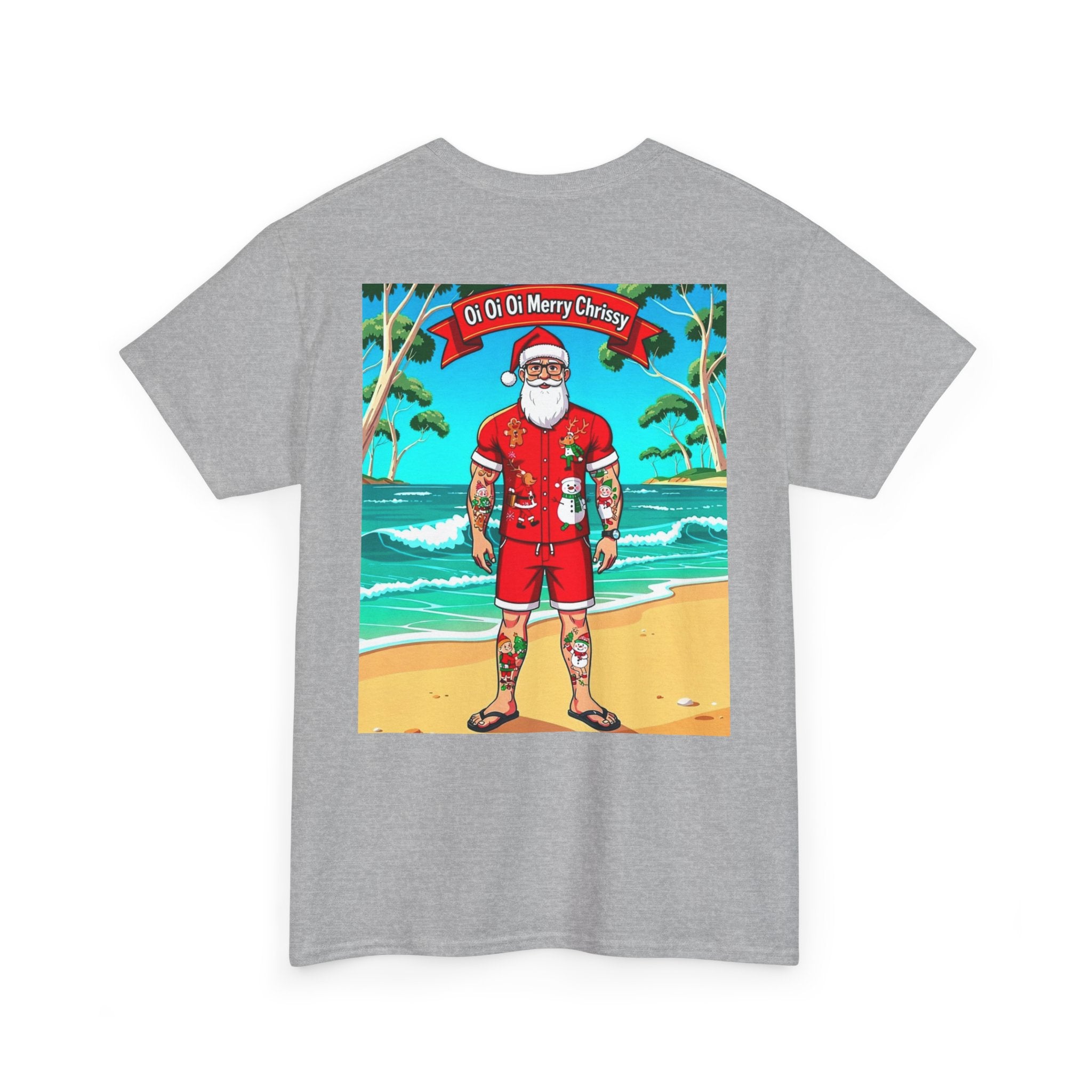 Santa on the Beach T‑Shirt — 'O Oh O Merry Christma' Retro Tropical Christmas Tee