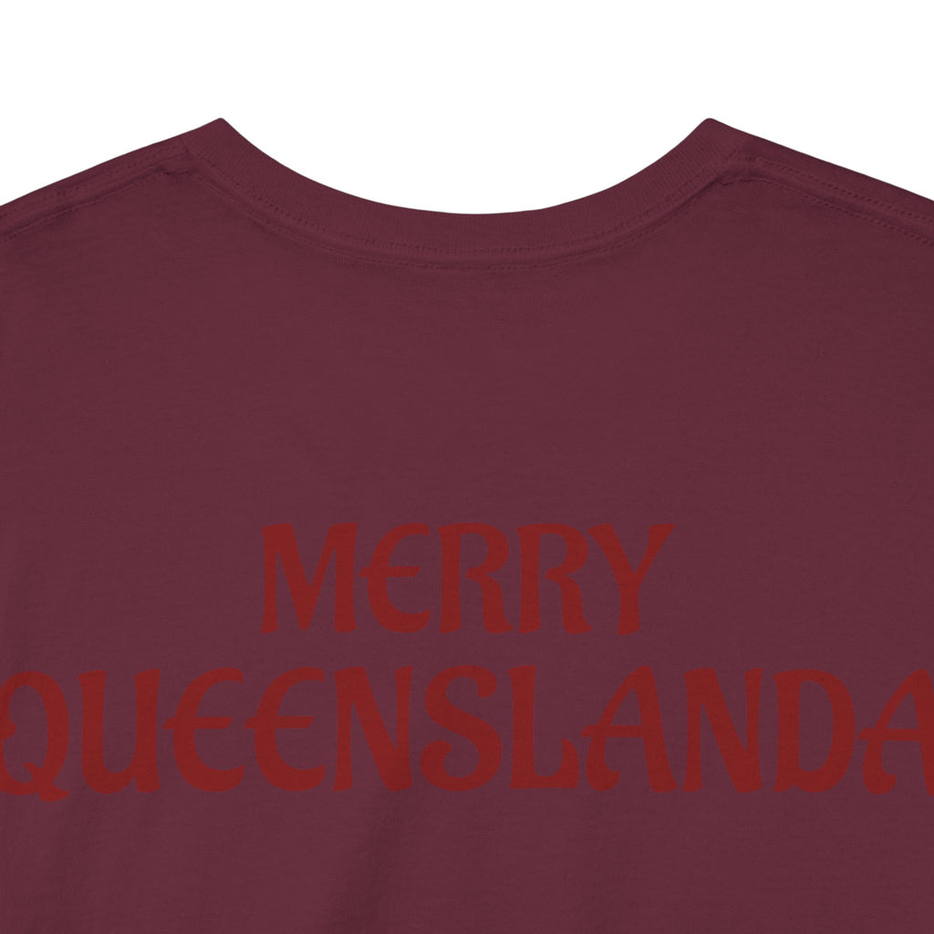 Muscular Santa Beer T‑Shirt — "Merry Queenslanda" Christmas Tee