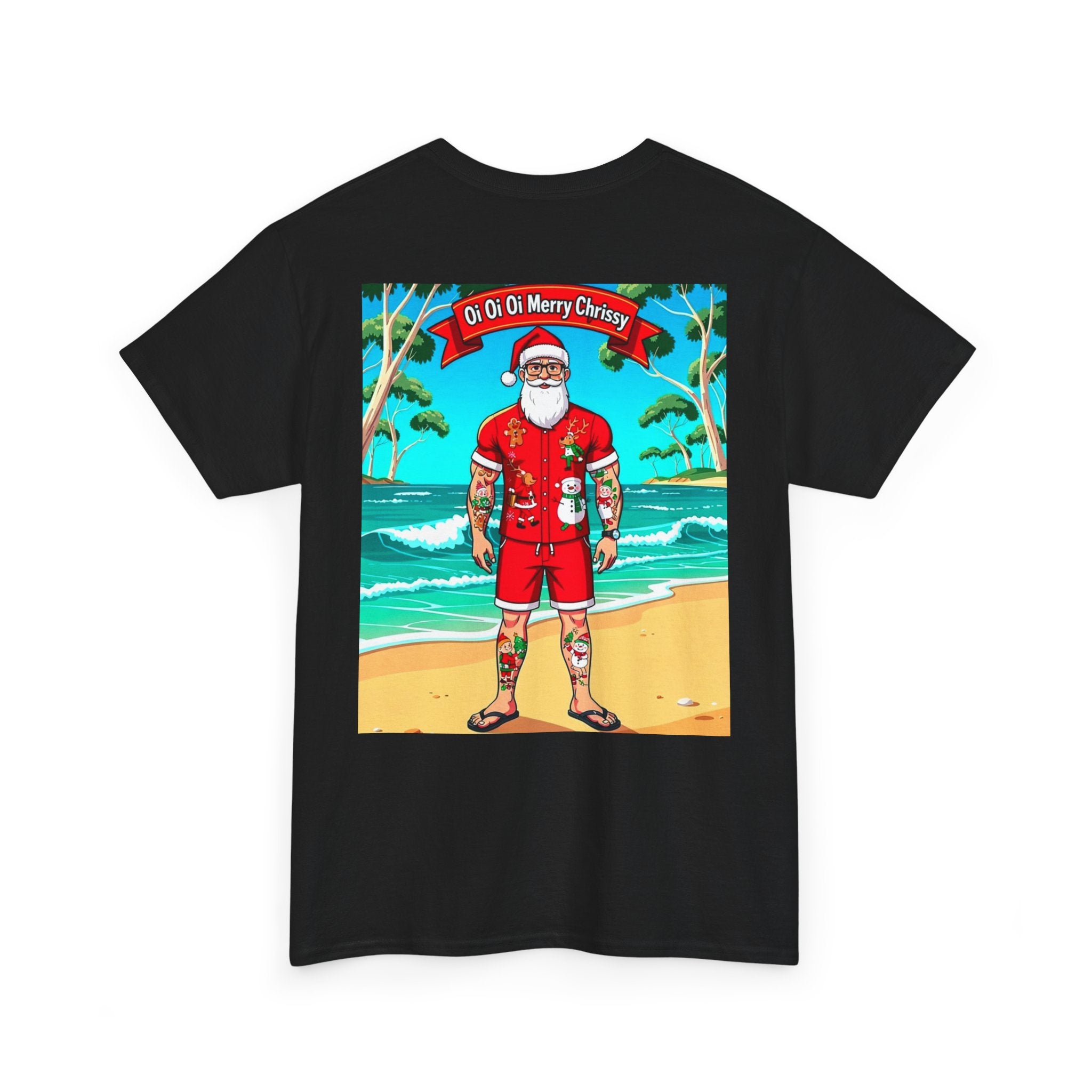 Santa on the Beach T‑Shirt — 'O Oh O Merry Christma' Retro Tropical Christmas Tee