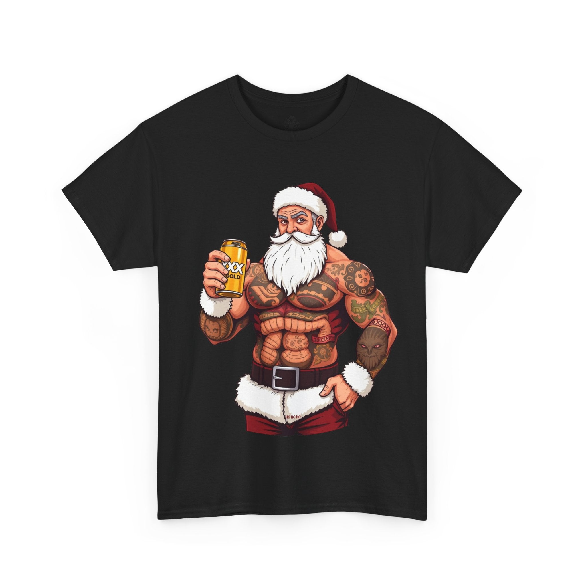 Muscular Santa Beer T‑Shirt — "Merry Queenslanda" Christmas Tee