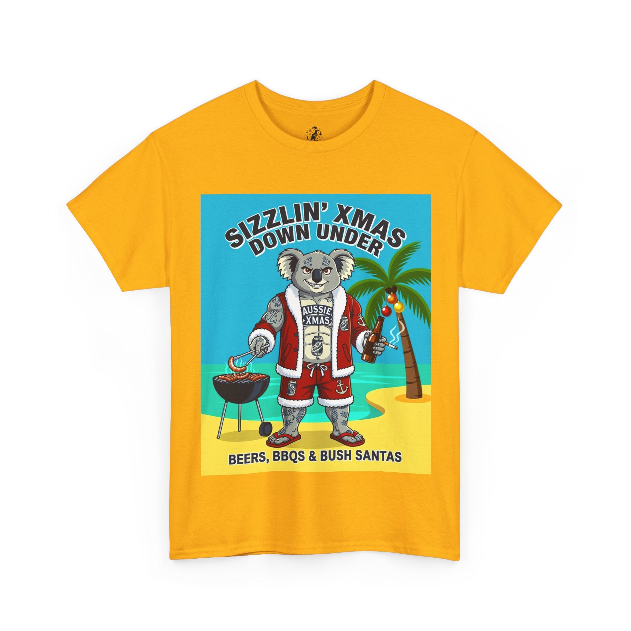 Sizzlin' Xmas Down Under Koala T-Shirt – Beachy Australian Christmas Tee (Beers, BBQs & Bush Santas)