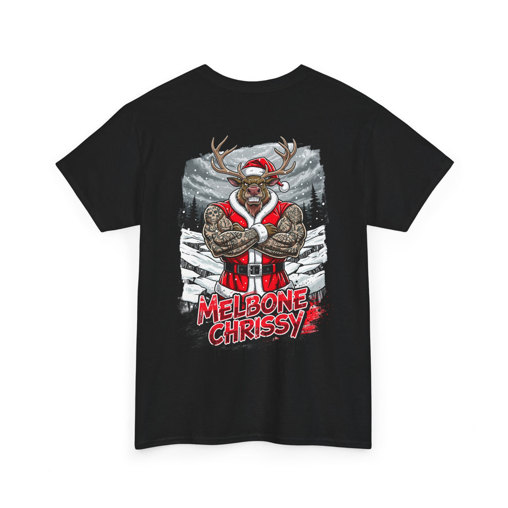 Santa Reindeer Graphic Tee — 'MELBONE CHRISSY' Holiday Muscle