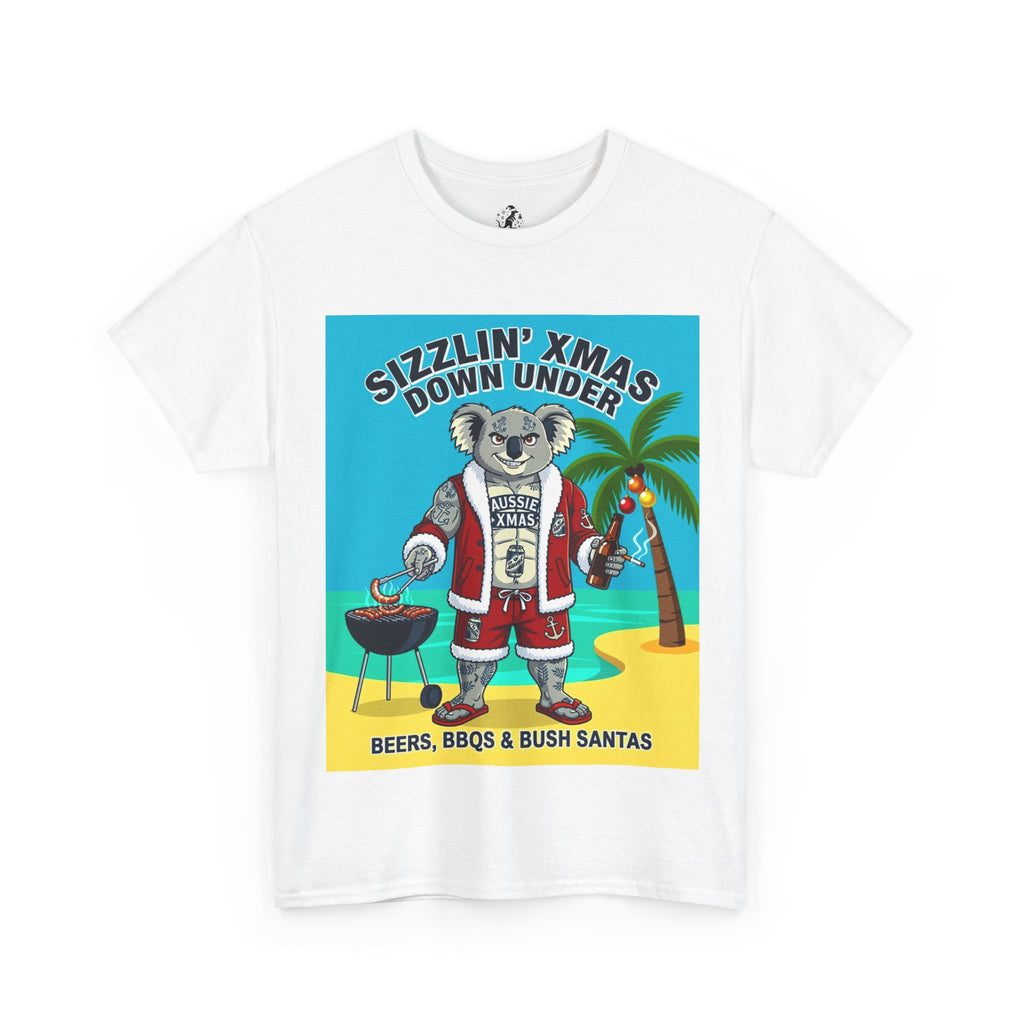 Sizzlin' Xmas Down Under Koala T-Shirt – Beachy Australian Christmas Tee (Beers, BBQs & Bush Santas)
