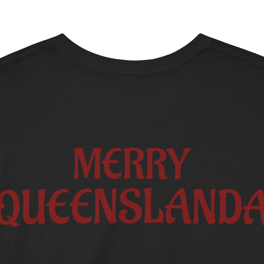 Muscular Santa Beer T‑Shirt — "Merry Queenslanda" Christmas Tee