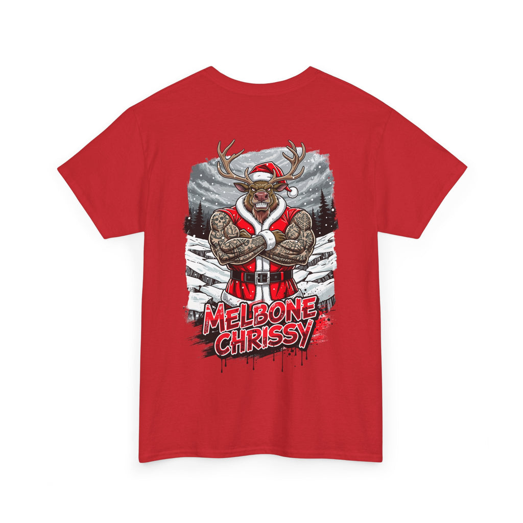 Santa Reindeer Graphic Tee — 'MELBONE CHRISSY' Holiday Muscle