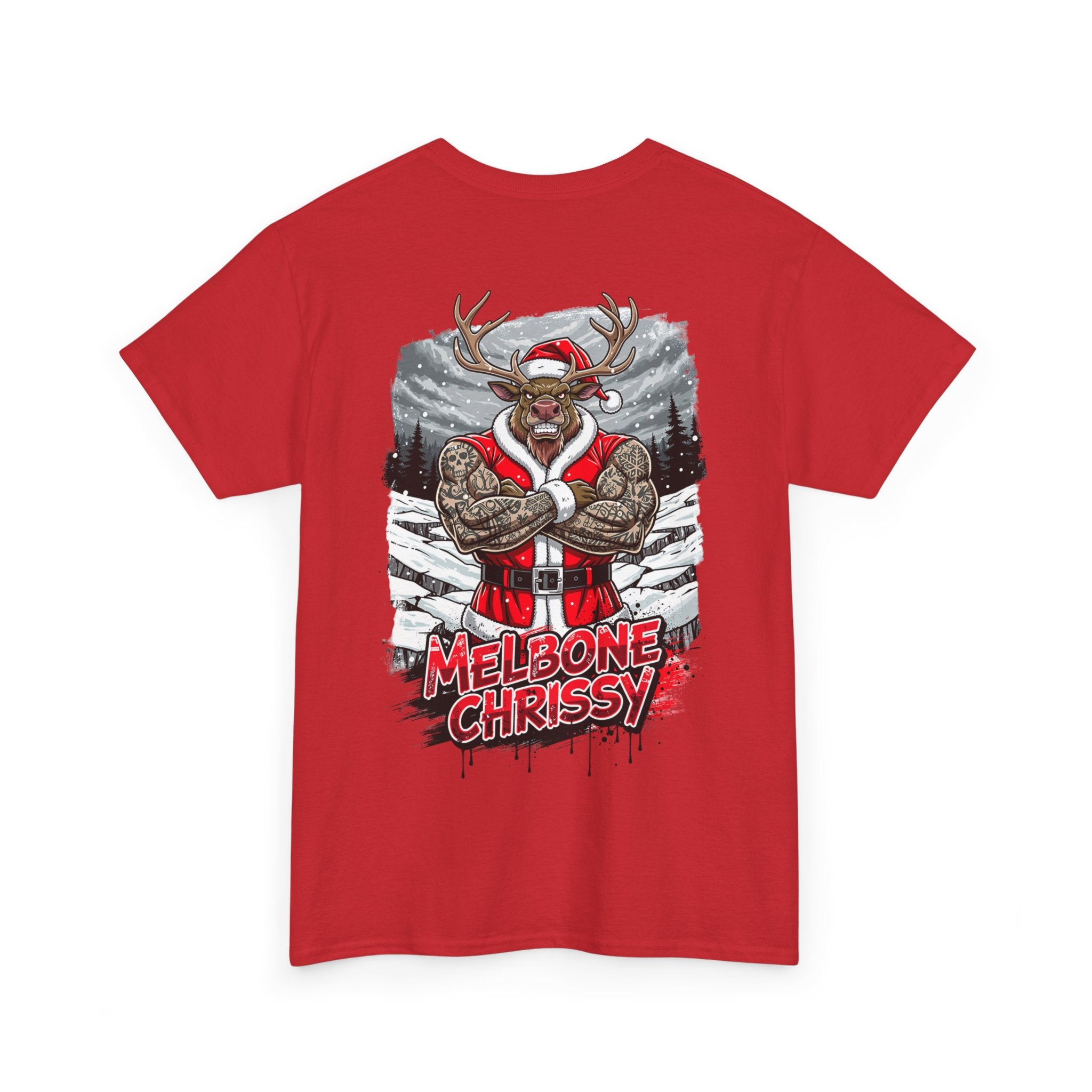 Santa Reindeer Graphic Tee — 'MELBONE CHRISSY' Holiday Muscle