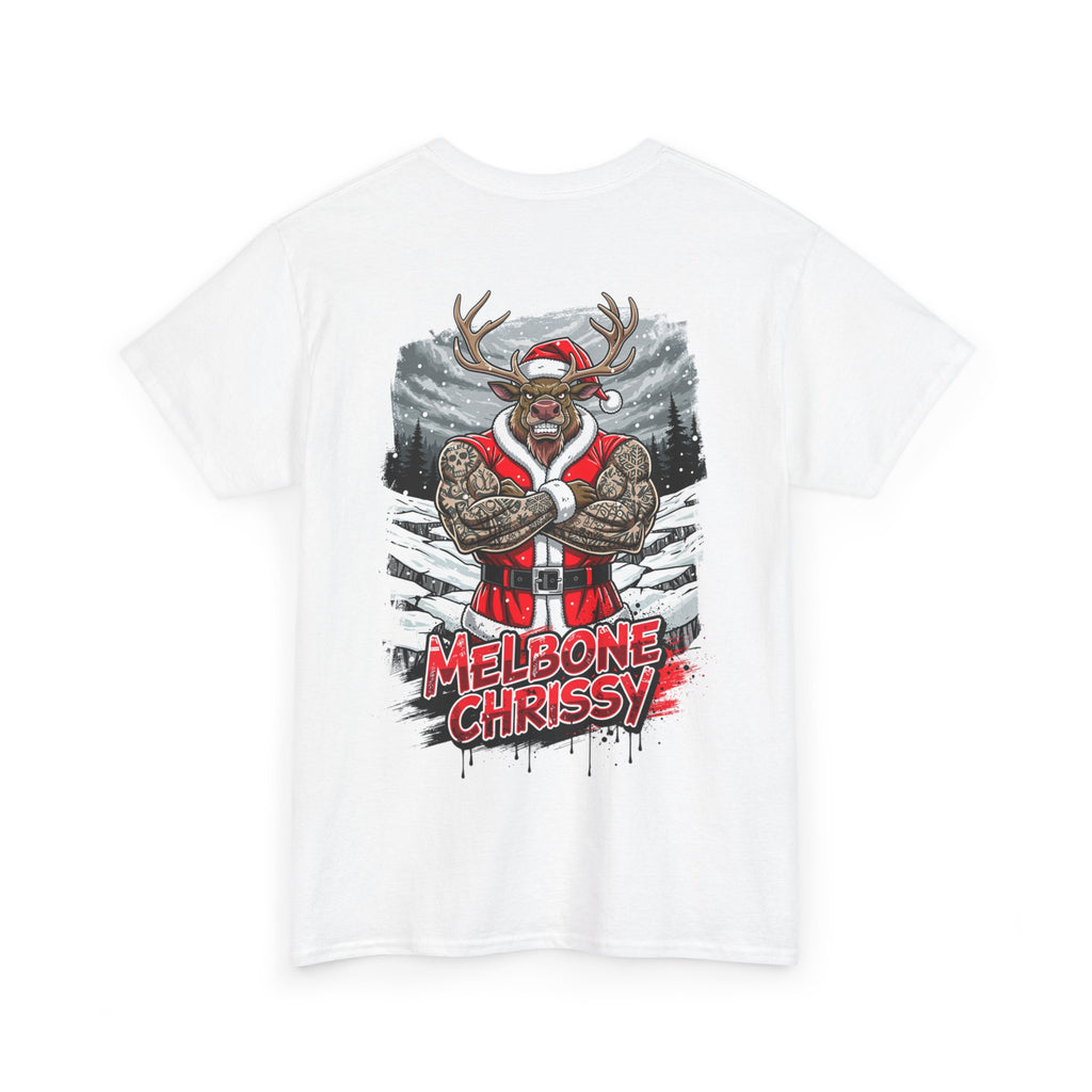 Santa Reindeer Graphic Tee — 'MELBONE CHRISSY' Holiday Muscle