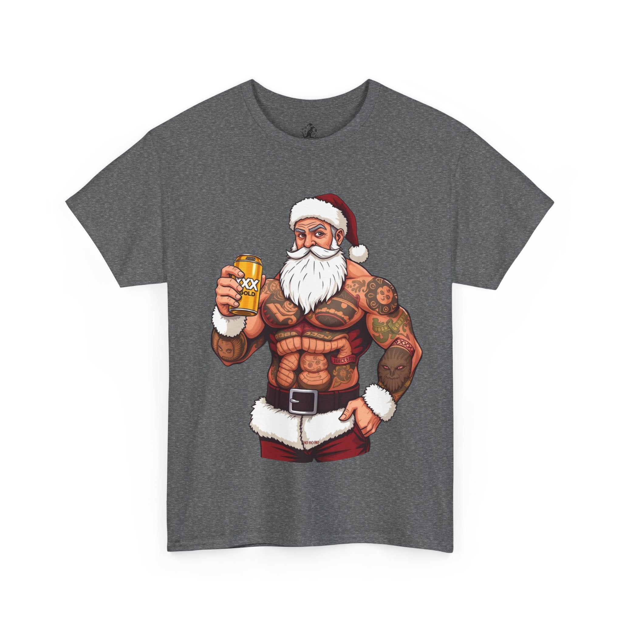 Muscular Santa Beer T‑Shirt — "Merry Queenslanda" Christmas Tee