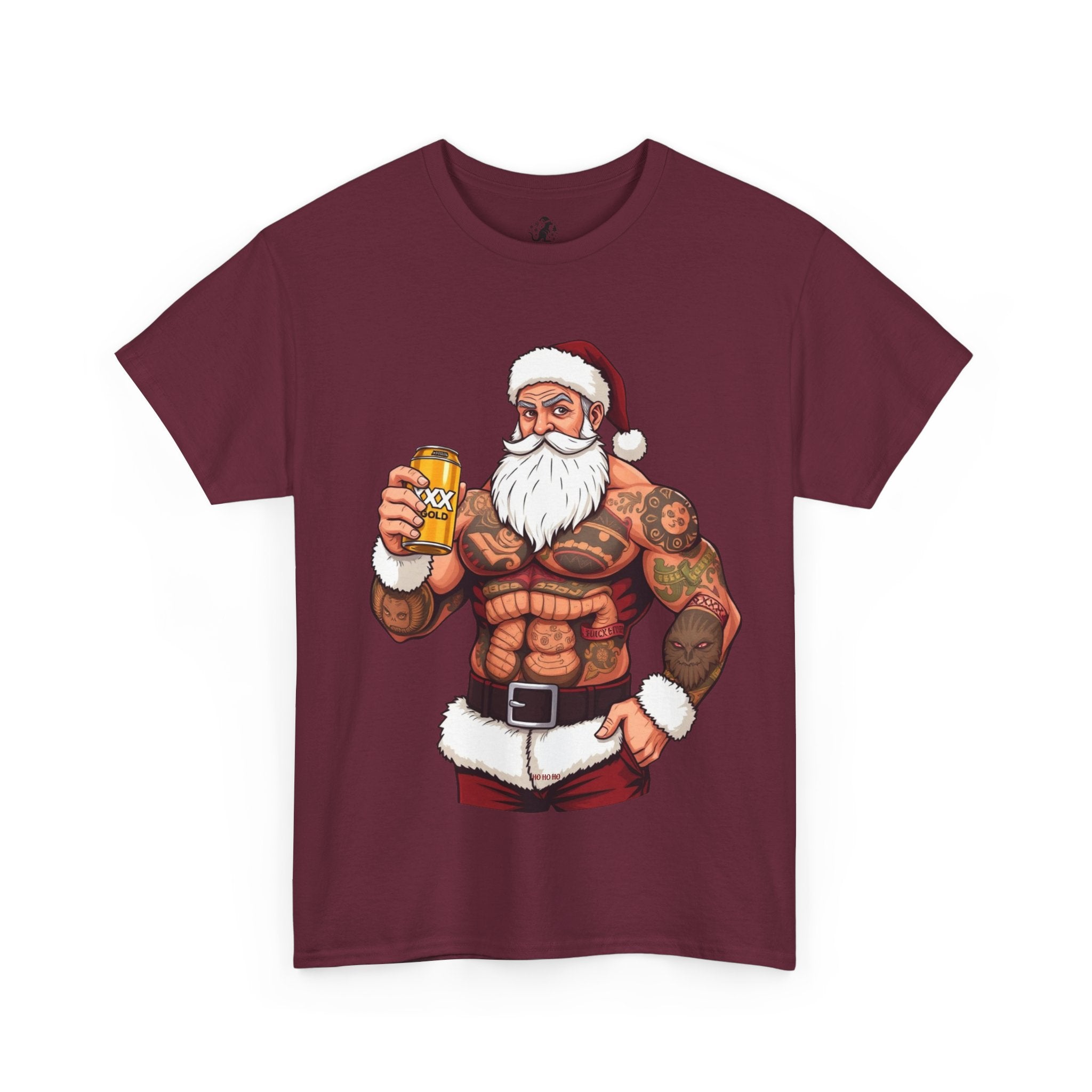 Muscular Santa Beer T‑Shirt — "Merry Queenslanda" Christmas Tee
