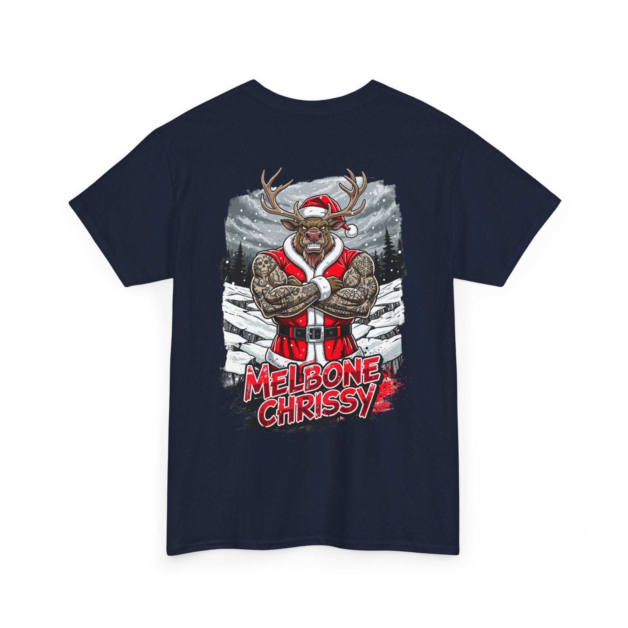 Santa Reindeer Graphic Tee — 'MELBONE CHRISSY' Holiday Muscle