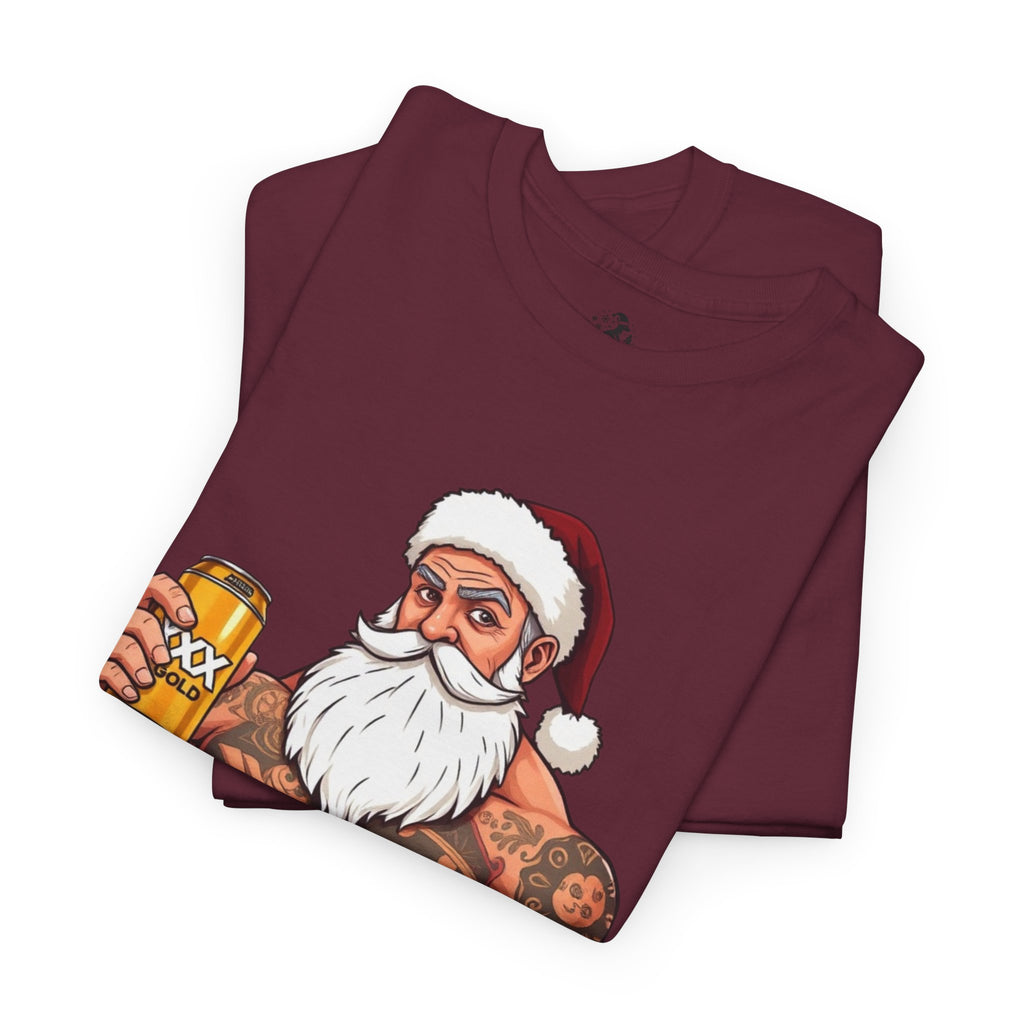 Muscular Santa Beer T‑Shirt — "Merry Queenslanda" Christmas Tee